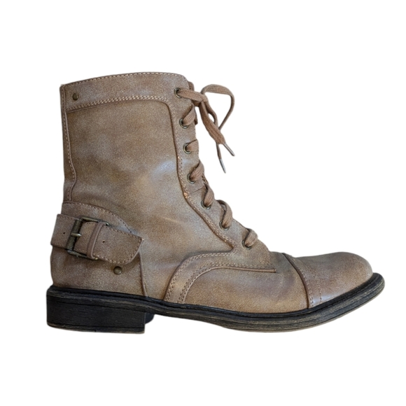 Material Girl Shoes - Material Girl Kurt Combat Bootie Cognac Size 8.5